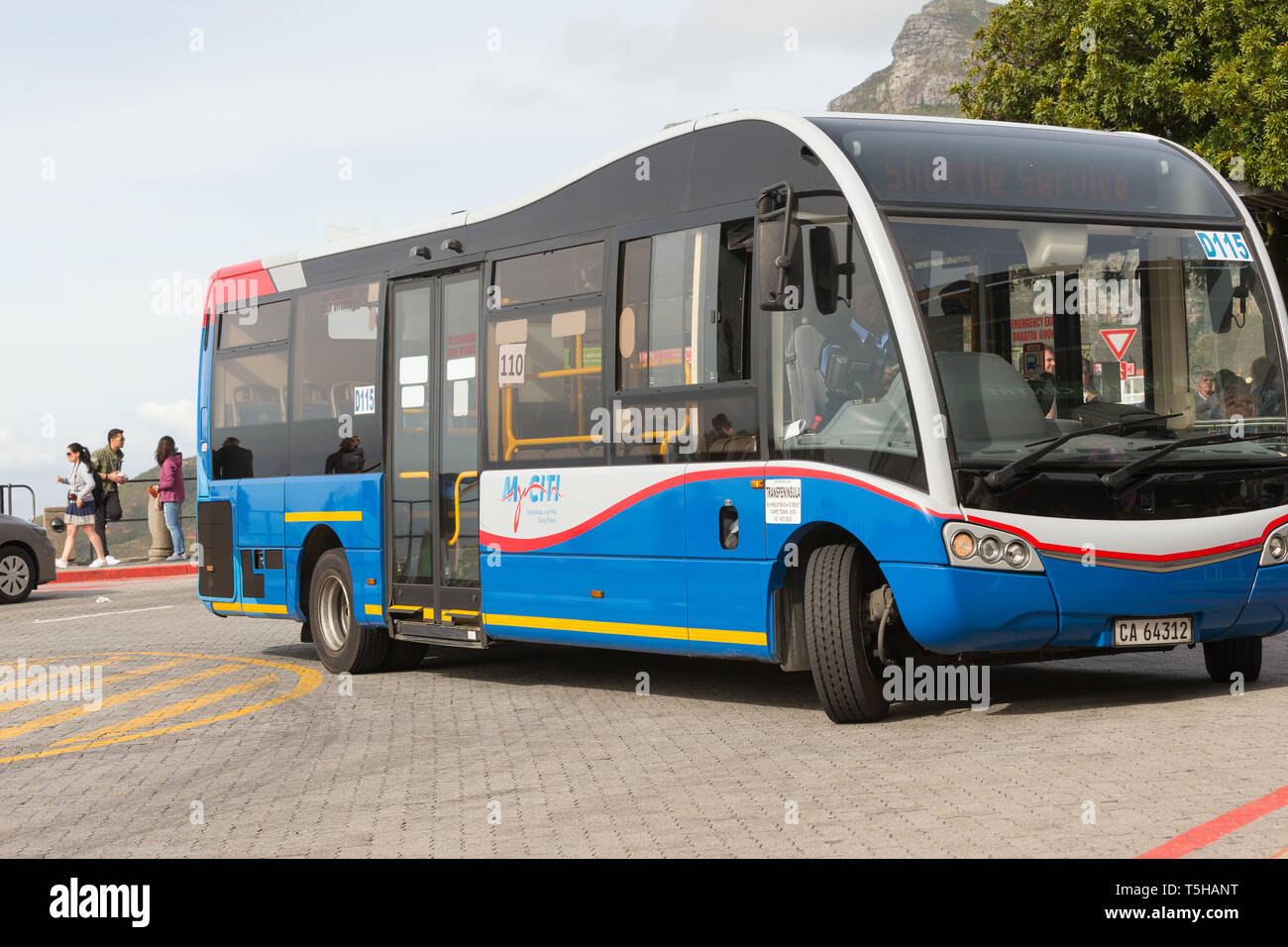 MyCiTI bus pubblico azienda esegue questo servizio gratuito di navetta da Kloof Nek road fino alla parte inferiore della stazione della funivia sulla Table Mountain a Cape Town Foto Stock