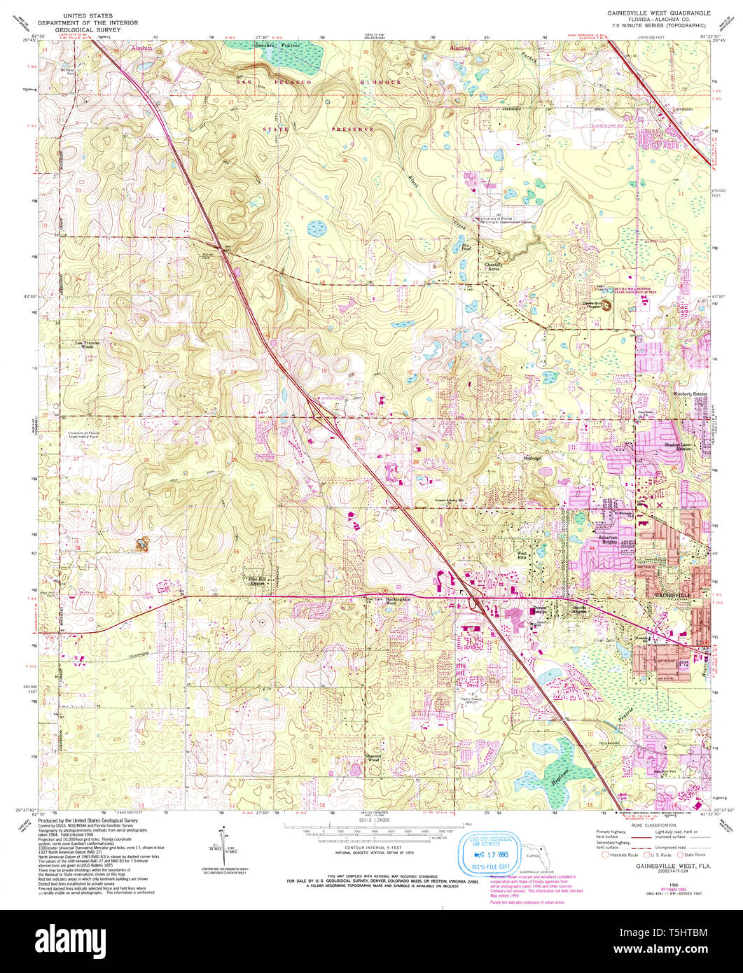 USGS TOPO Map Florida Gainesville FL West 346386 1966 24000 Restauro Foto Stock