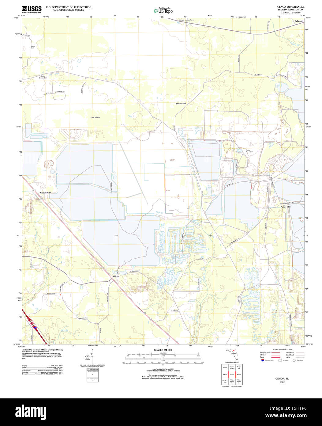 USGS TOPO Map Florida FL Genova 20120821 TM il restauro Foto Stock