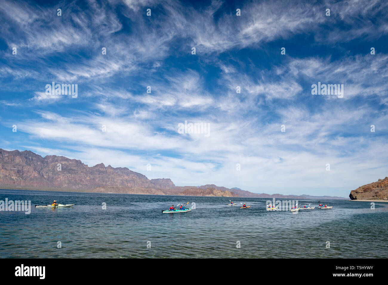 Kayak di mare, la baia di Loreto National Park, Baja California Sur, Messico. Foto Stock