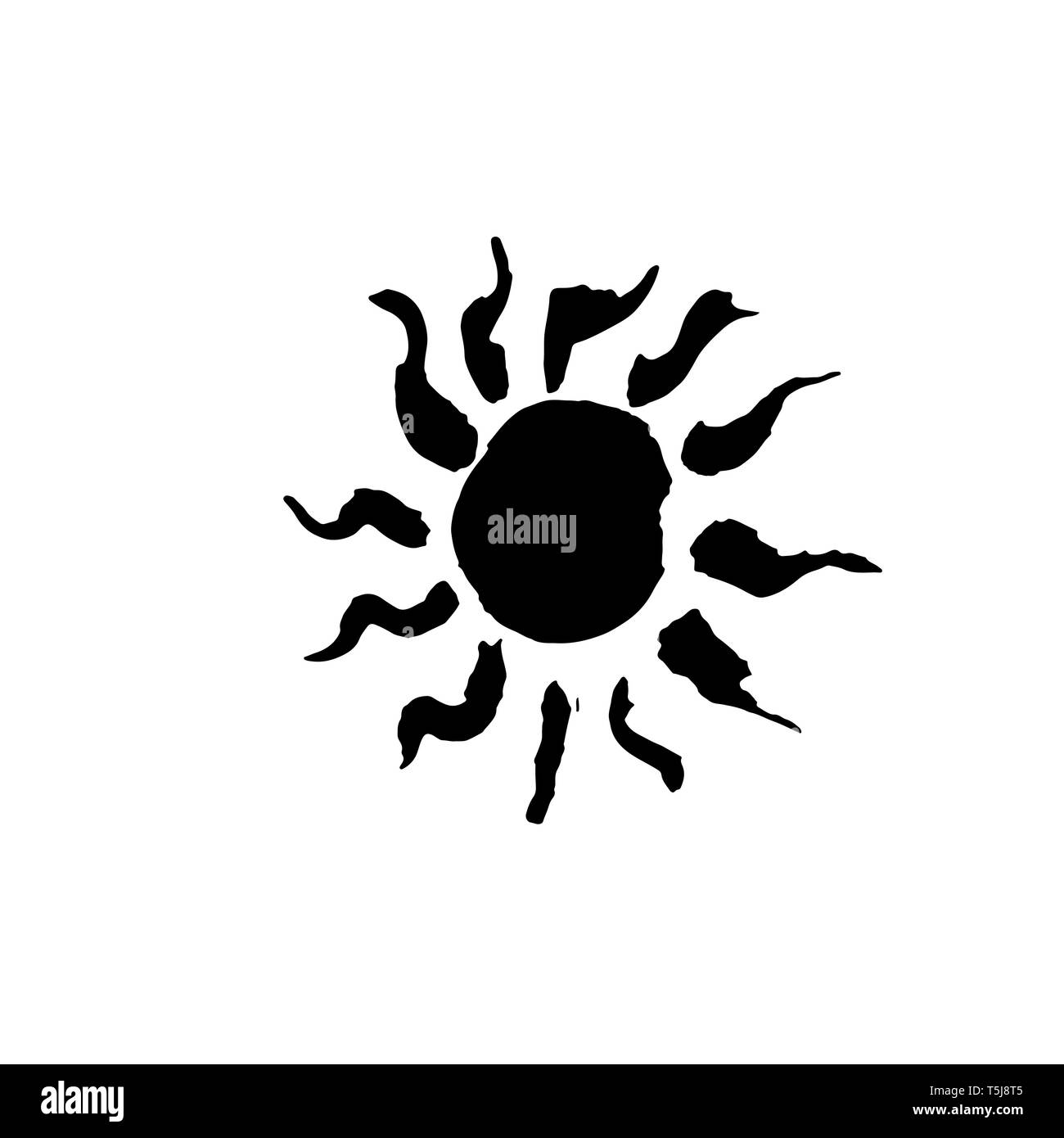 Sun icona grunge. Pennello vettoriale illustrazione. Illustrazione Vettoriale