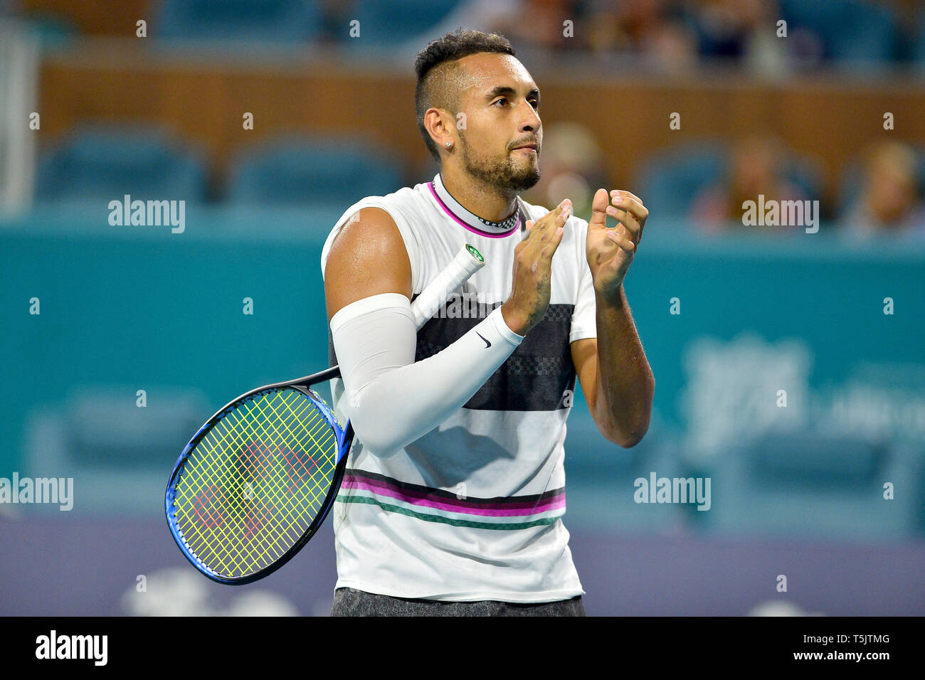 Giorno 7 del 2019 Miami Open, tenutasi al Hard Rock Stadium di Miami, Florida. Dotato di: Nick Kyrgios dove: Giardini di Miami, Florida, Stati Uniti quando: 24 Mar 2019 Credit: Johnny Louis/WENN.com Foto Stock