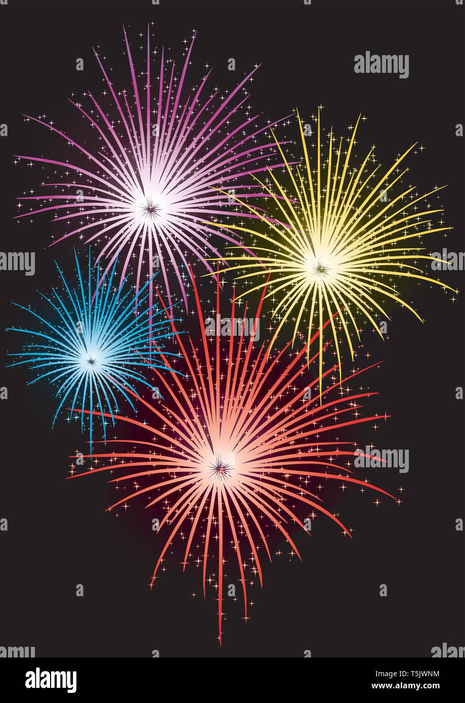 Abstract illustrazione vettoriale di fuochi d'artificio su sfondo nero Illustrazione Vettoriale