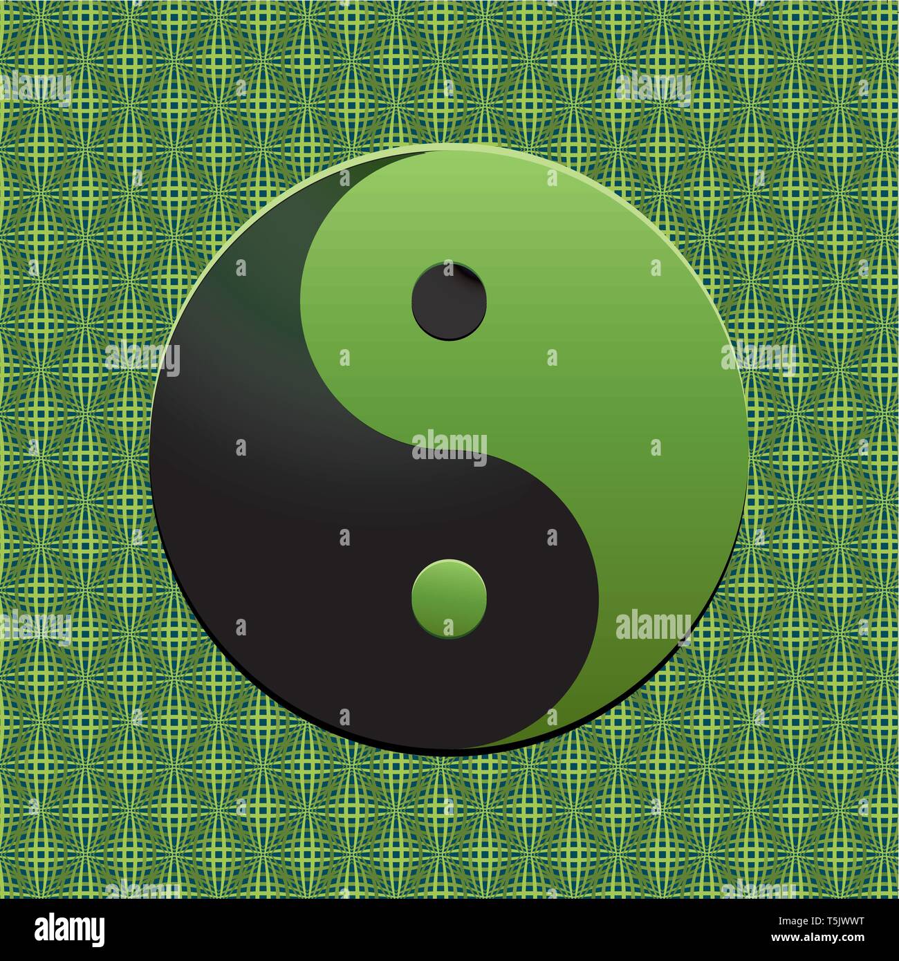 Stilizzata Yin Yang simbolo sul bambù verde sfondo, eco sfondo, illustrazione vettoriale Illustrazione Vettoriale