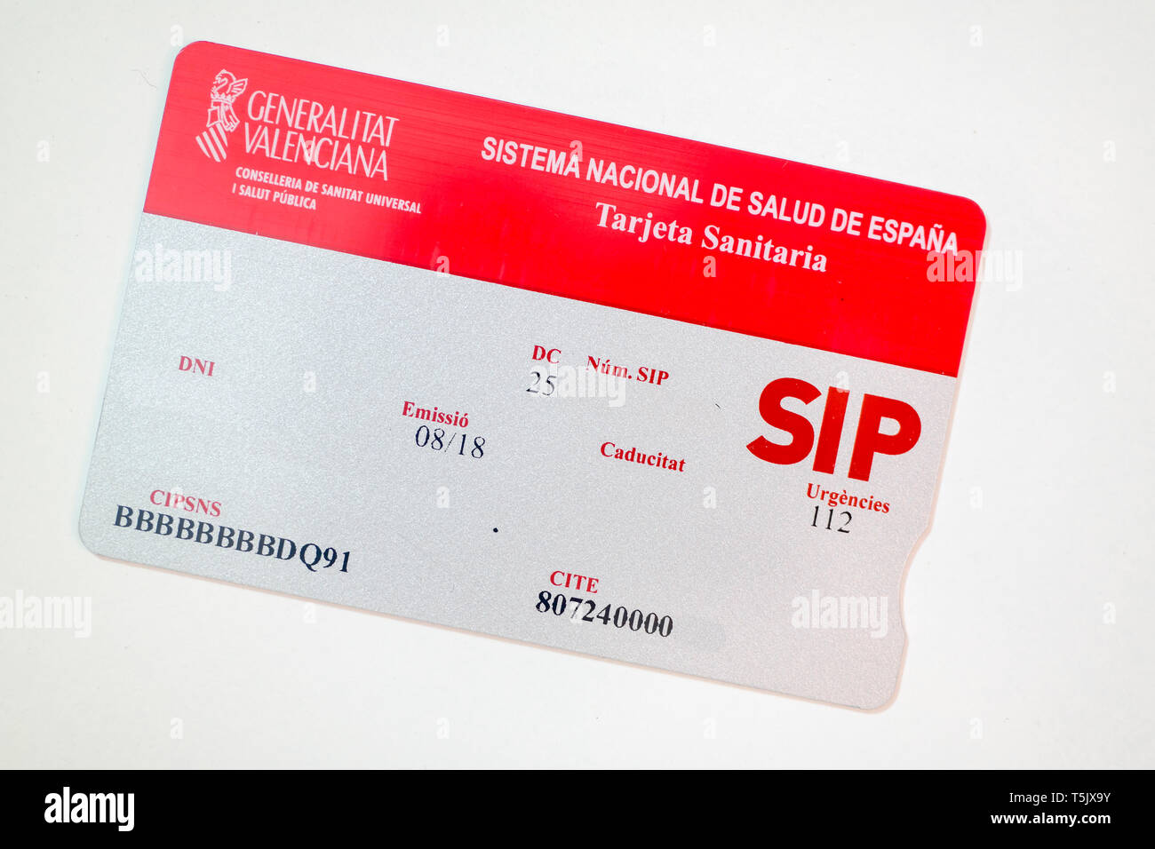 SIP scheda sanitaria della Spagna Foto Stock