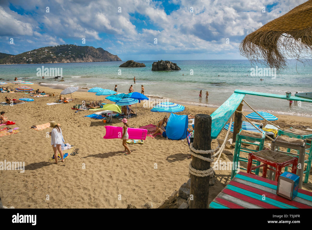 Aigües Blanques o Aguas Blancas spiaggia. Santa Eulalia d'es Riu. Isola di Ibiza. Le Baleari. Isole. Spagna Foto Stock