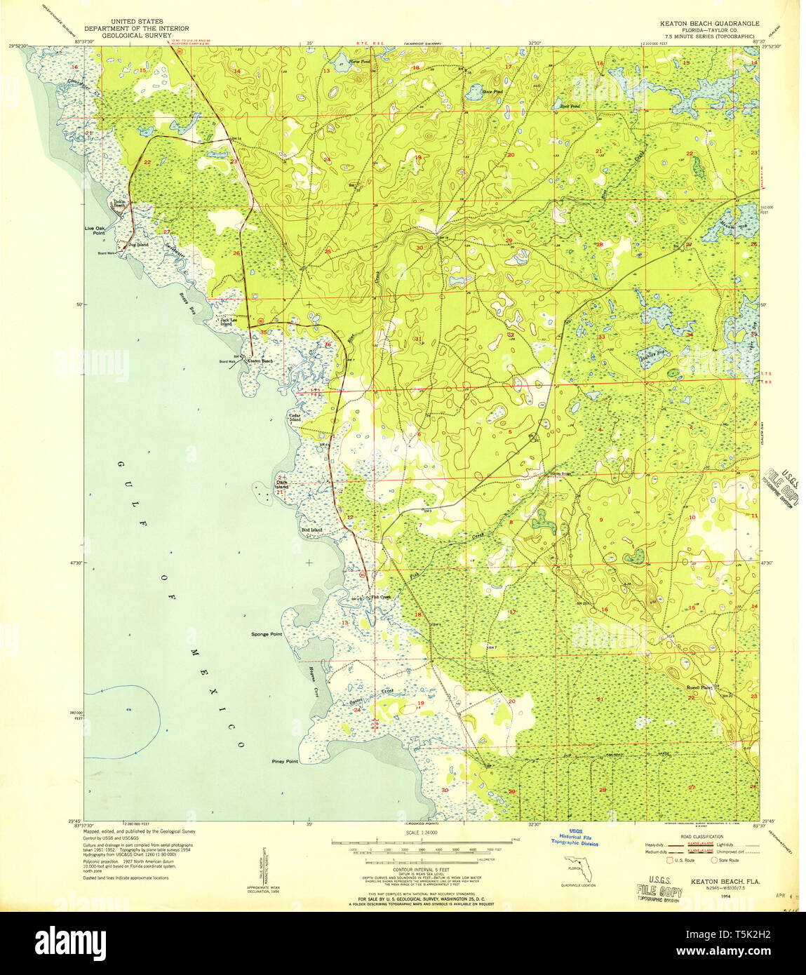 USGS TOPO Map Florida FL Keaton Beach 346879 1954 24000 Restauro Foto Stock