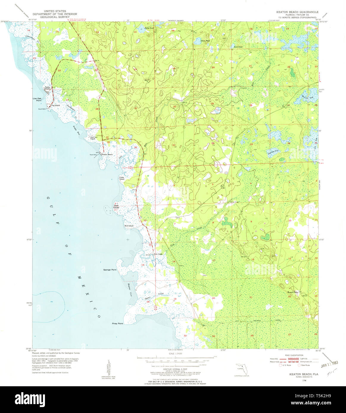 USGS TOPO Map Florida FL Keaton Beach 346880 1954 24000 Restauro Foto Stock