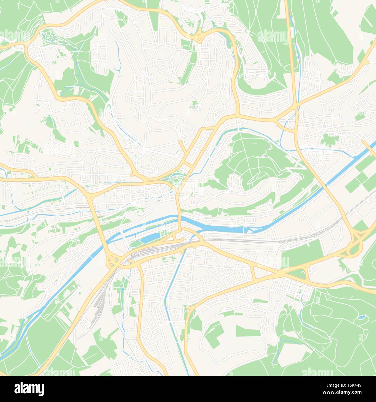 Mappa stampabile di Tubinga, Germania con strade principali e secondarie e ferrovie più grandi. Questa mappa è stato accuratamente progettato per il routing e l'immissione individua Illustrazione Vettoriale