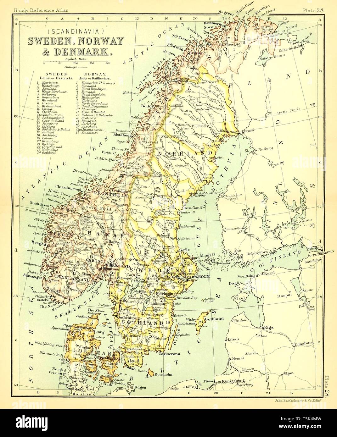 Bella vintage disegnato a mano illustrazioni mappa della Scandinavia dal vecchio libro. Può essere usato come un poster o un elemento decorativo per la progettazione di interni. Foto Stock