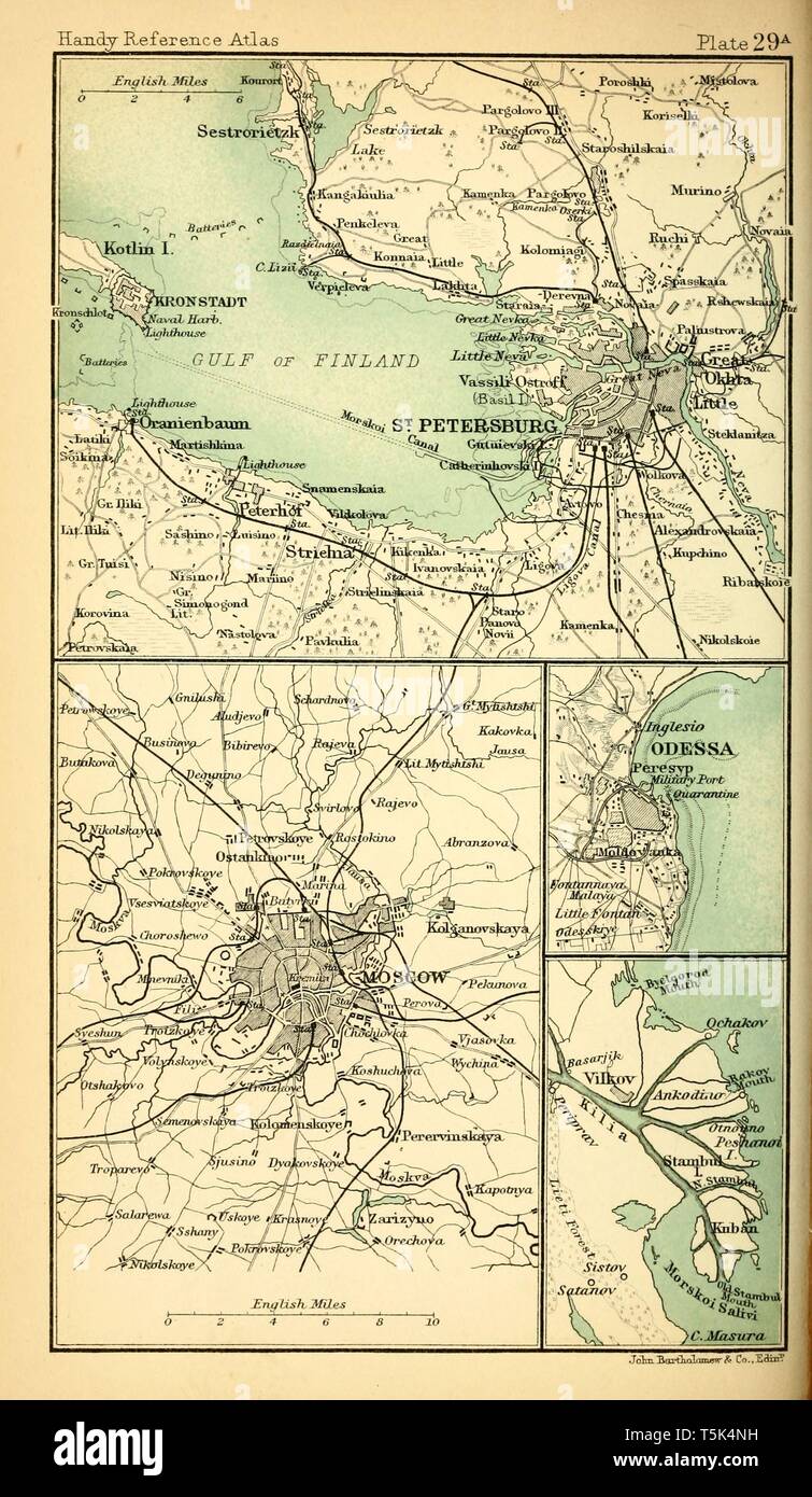 Bella vintage disegnato a mano illustrazioni mappa di San Pietroburgo a Mosca dal vecchio libro. Può essere usato come un poster o un elemento decorativo per la progettazione di interni. Foto Stock