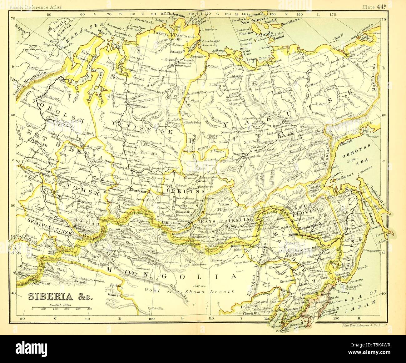 Bella vintage disegnato a mano illustrazioni mappa della Siberia dal vecchio libro. Può essere usato come un poster o un elemento decorativo per la progettazione di interni. Foto Stock