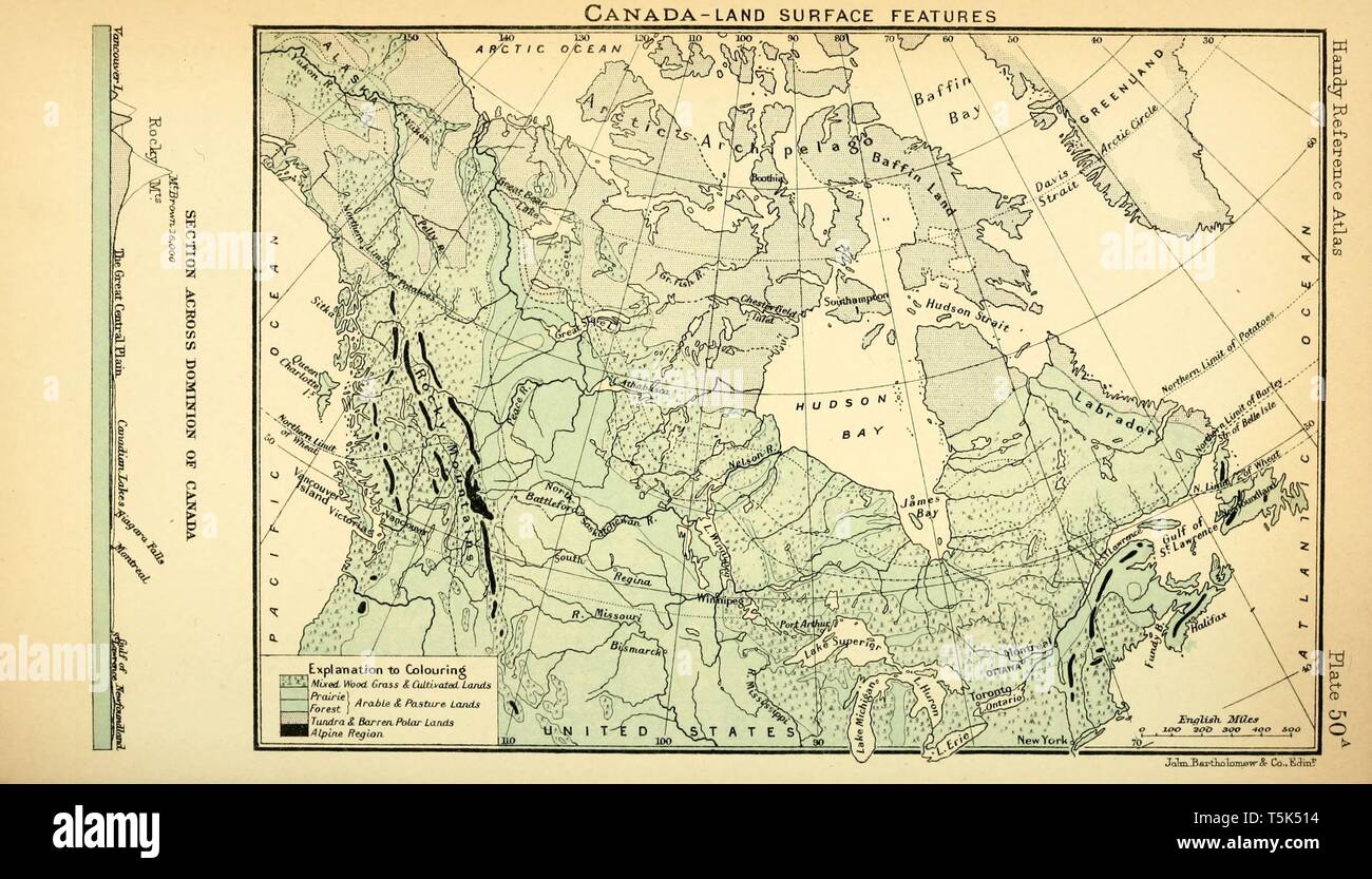 Bella vintage disegnato a mano illustrazioni mappa del Canada dal vecchio libro. Può essere usato come un poster o un elemento decorativo per la progettazione di interni. Foto Stock