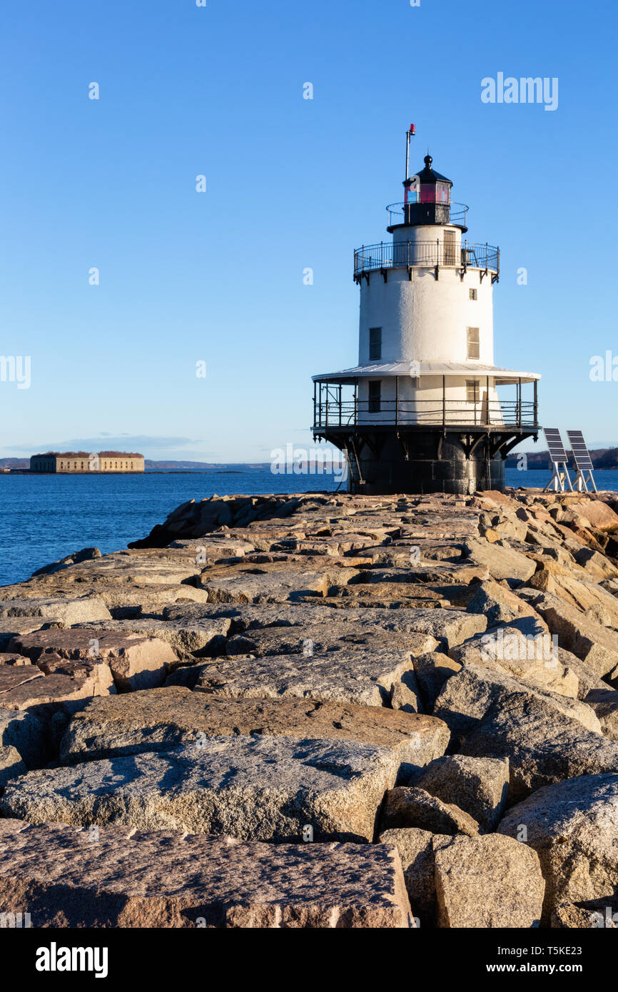 Punto di primavera Ledge Lighthouse, Sud Portland, Maine Foto Stock