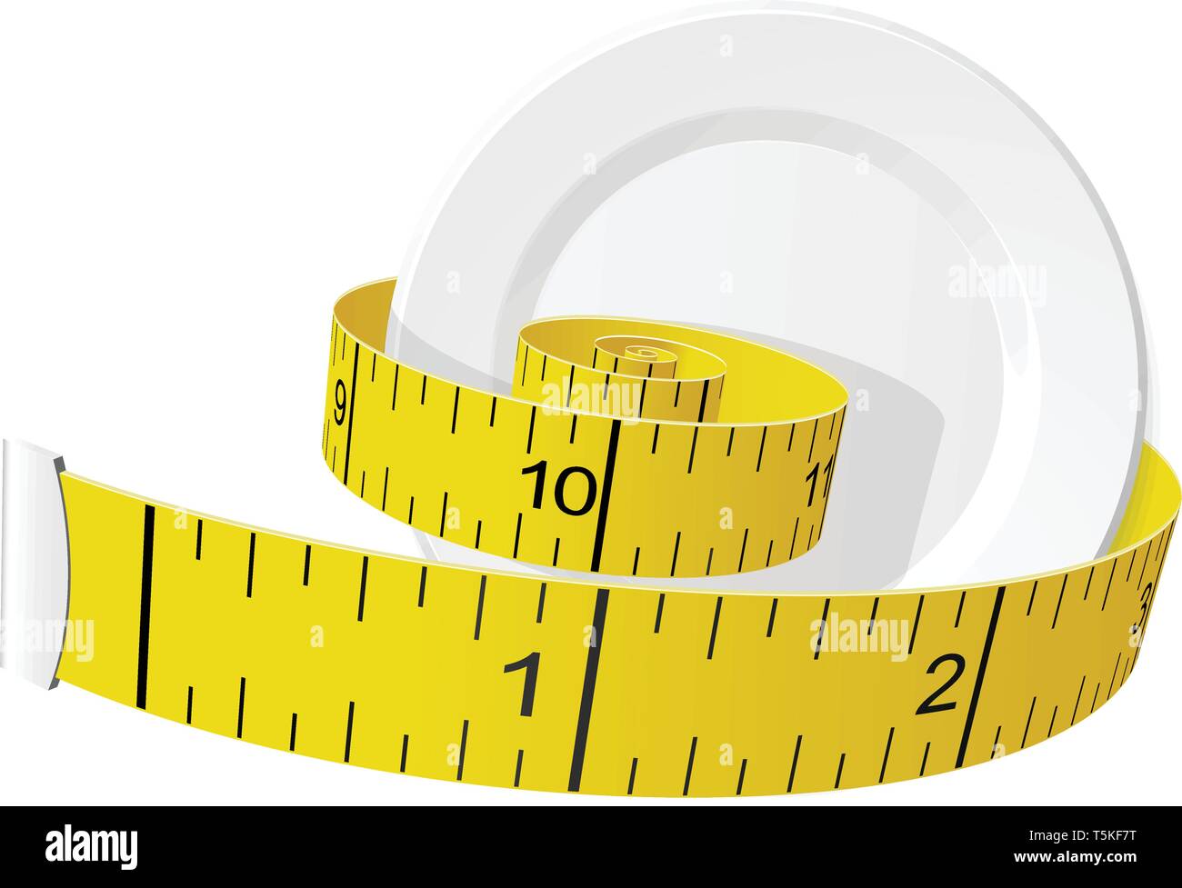 La dieta e perdere peso concetto - Nastro di misurazione serrare la piastra Illustrazione Vettoriale
