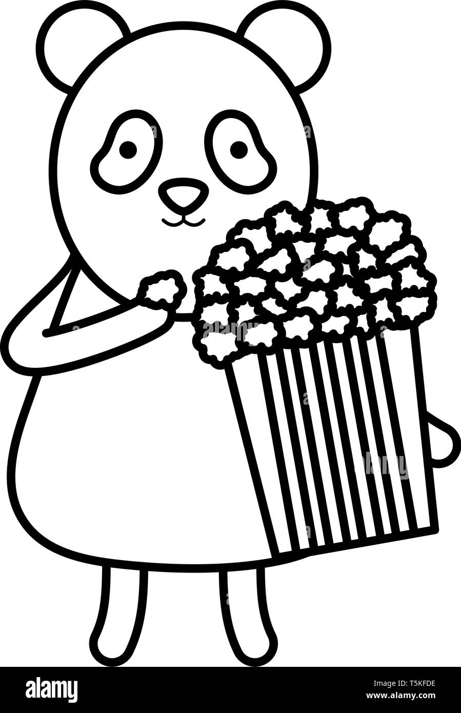 Simpatico orso panda con pop corn carattere illustrazione vettoriale design Illustrazione Vettoriale