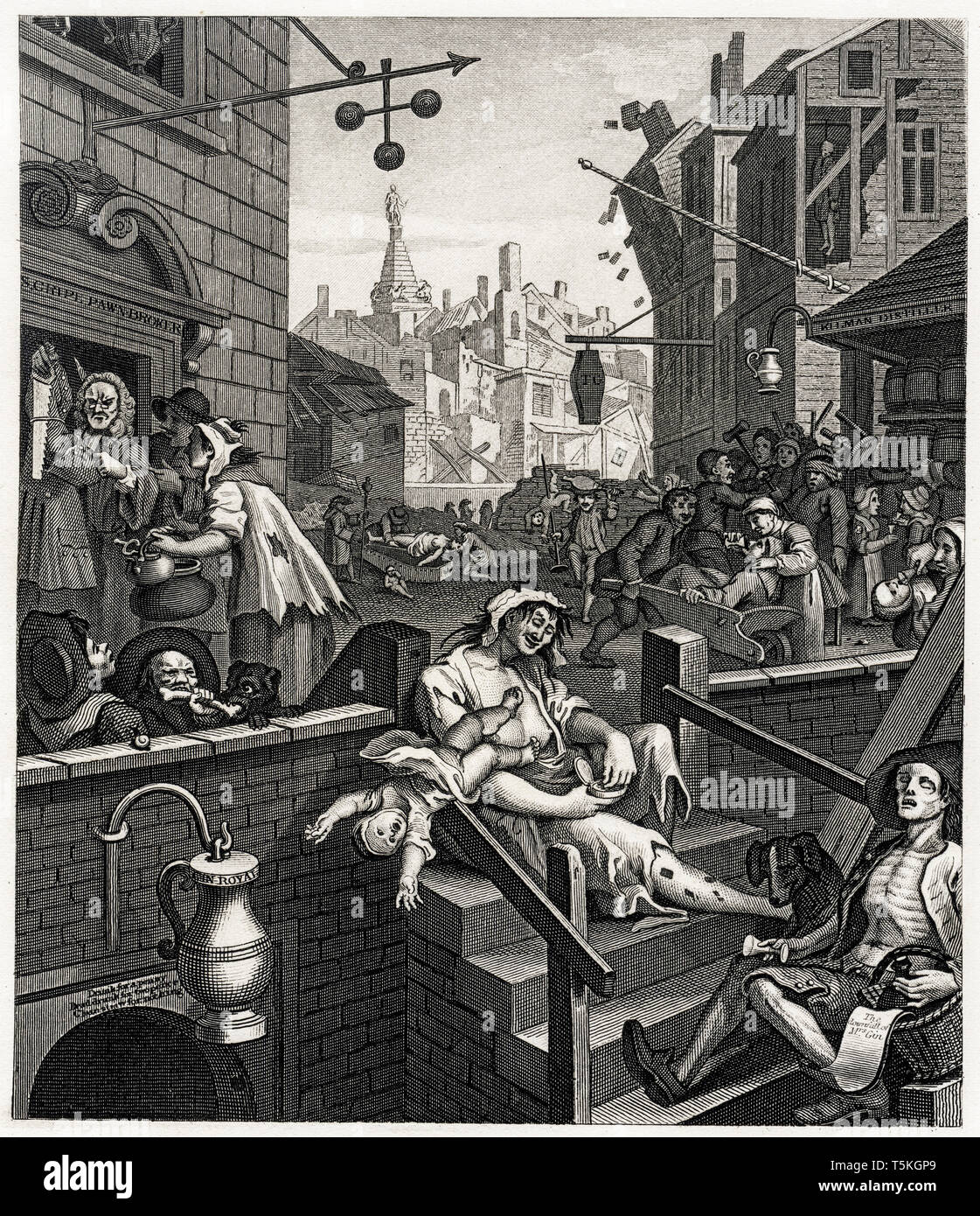 William Hogarth, Gin Lane, incisione, c. 1750 Foto Stock