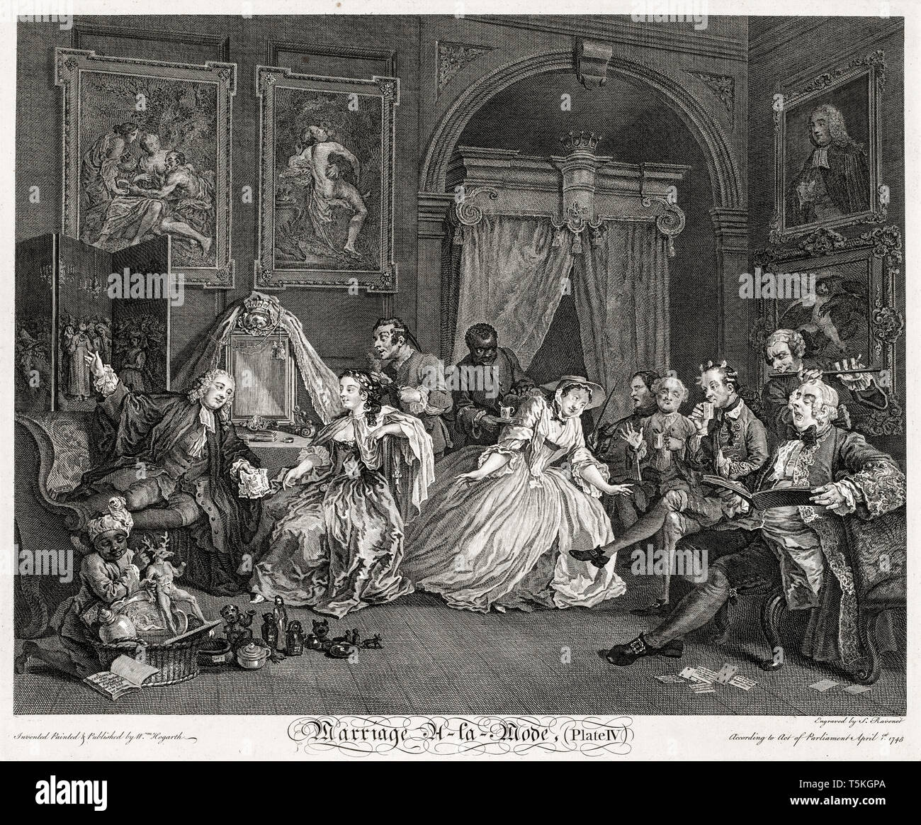William Hogarth, matrimonio à la mode: il wc scena, incisione, 1745 Foto Stock