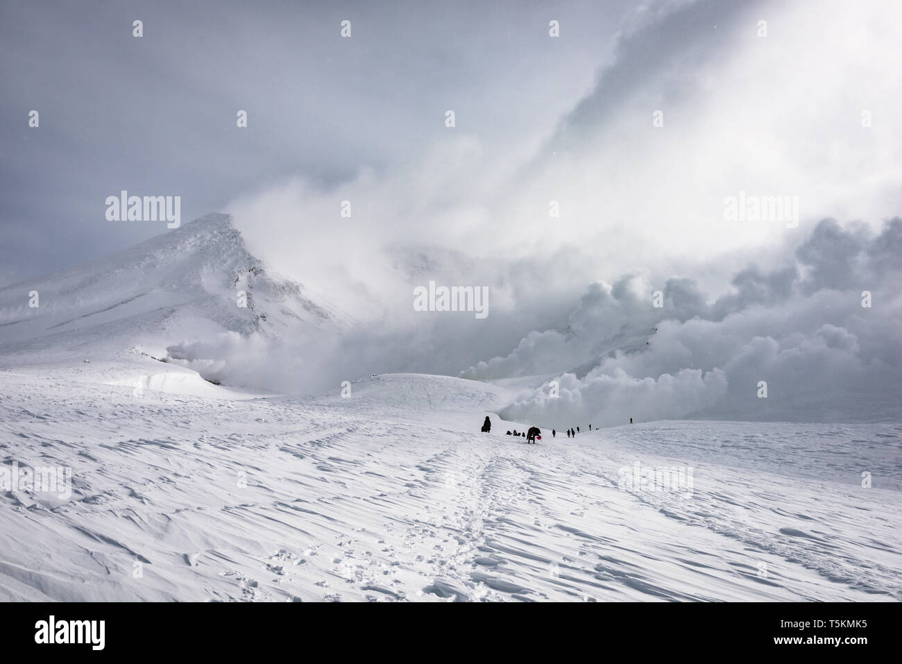 Mt. Asahi, Hokkaido, Giappone picco vulcanico in Daisetsuzan National Park durante la stagione invernale. Foto Stock