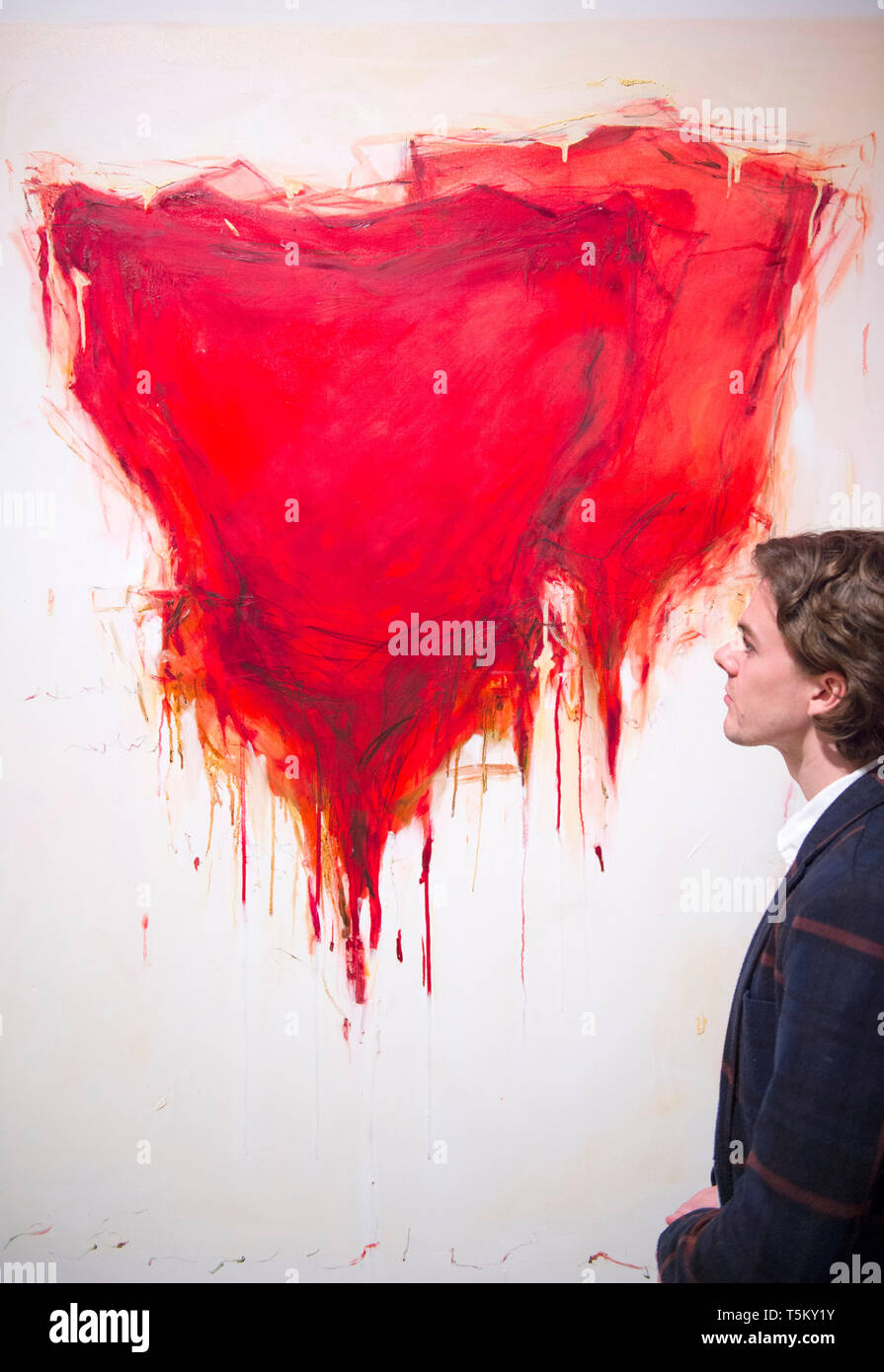 Londra, Regno Unito. Xxv Aprile, 2019. Bonhams moderno e contemporaneo del Medio Oriente vendita arte anteprima in New Bond Street. Immagine: Azadeh Razaghdoost (Iran). Untitled (malati serie Rose), 2008. Stima £ 4,000-6,000. Credito: Malcolm Park/Alamy Live News. Foto Stock