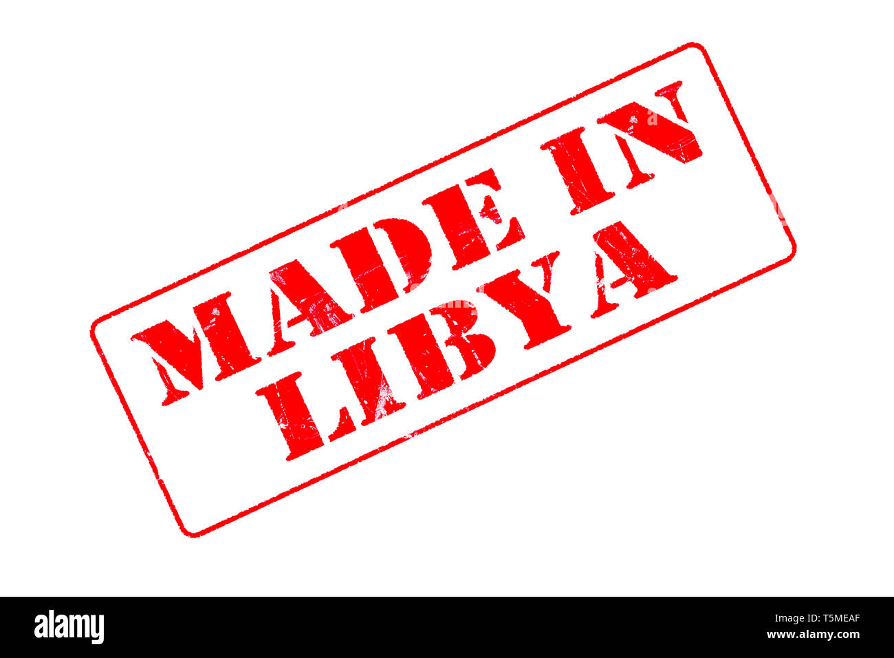Timbro con inchiostro rosso su sfondo bianco concetto la lettura fatta in Libia Foto Stock