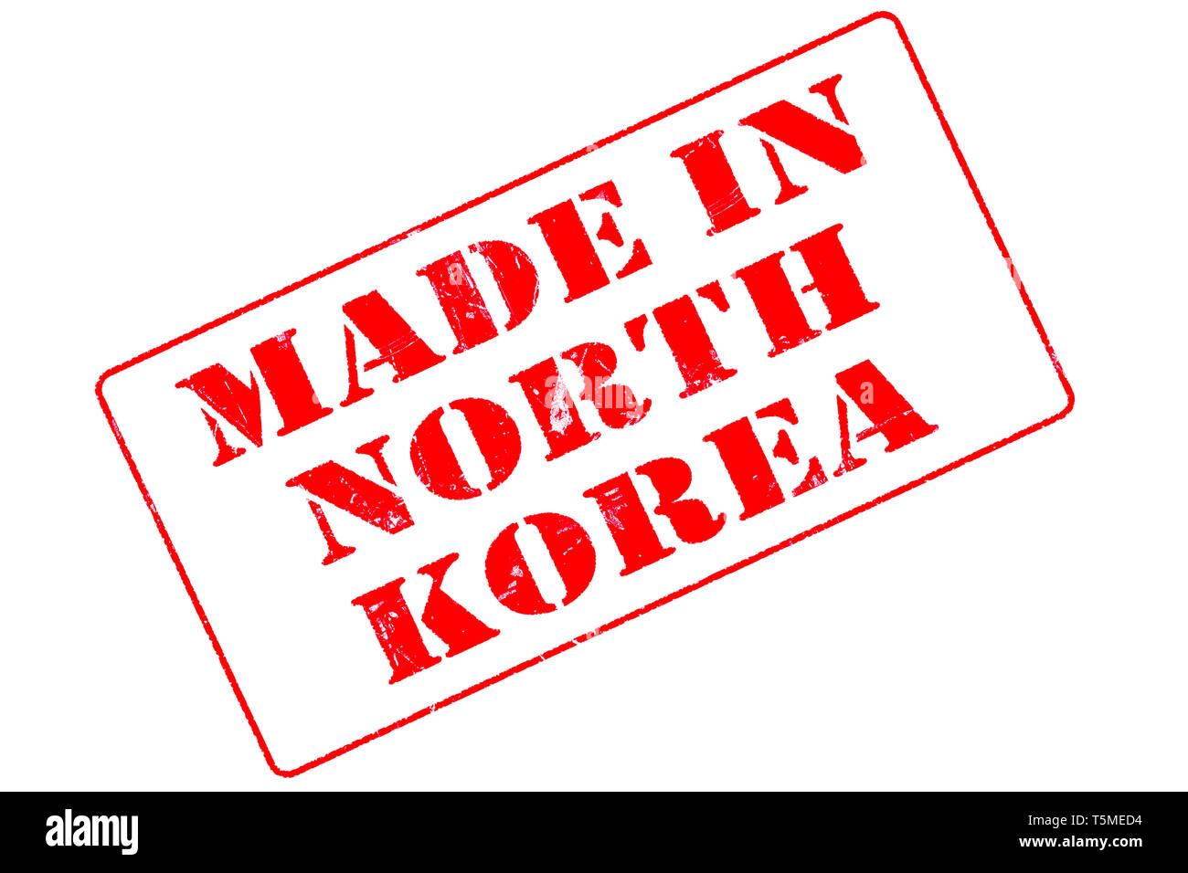 Timbro con inchiostro rosso su sfondo bianco concetto la lettura fatta in Corea del Nord Foto Stock