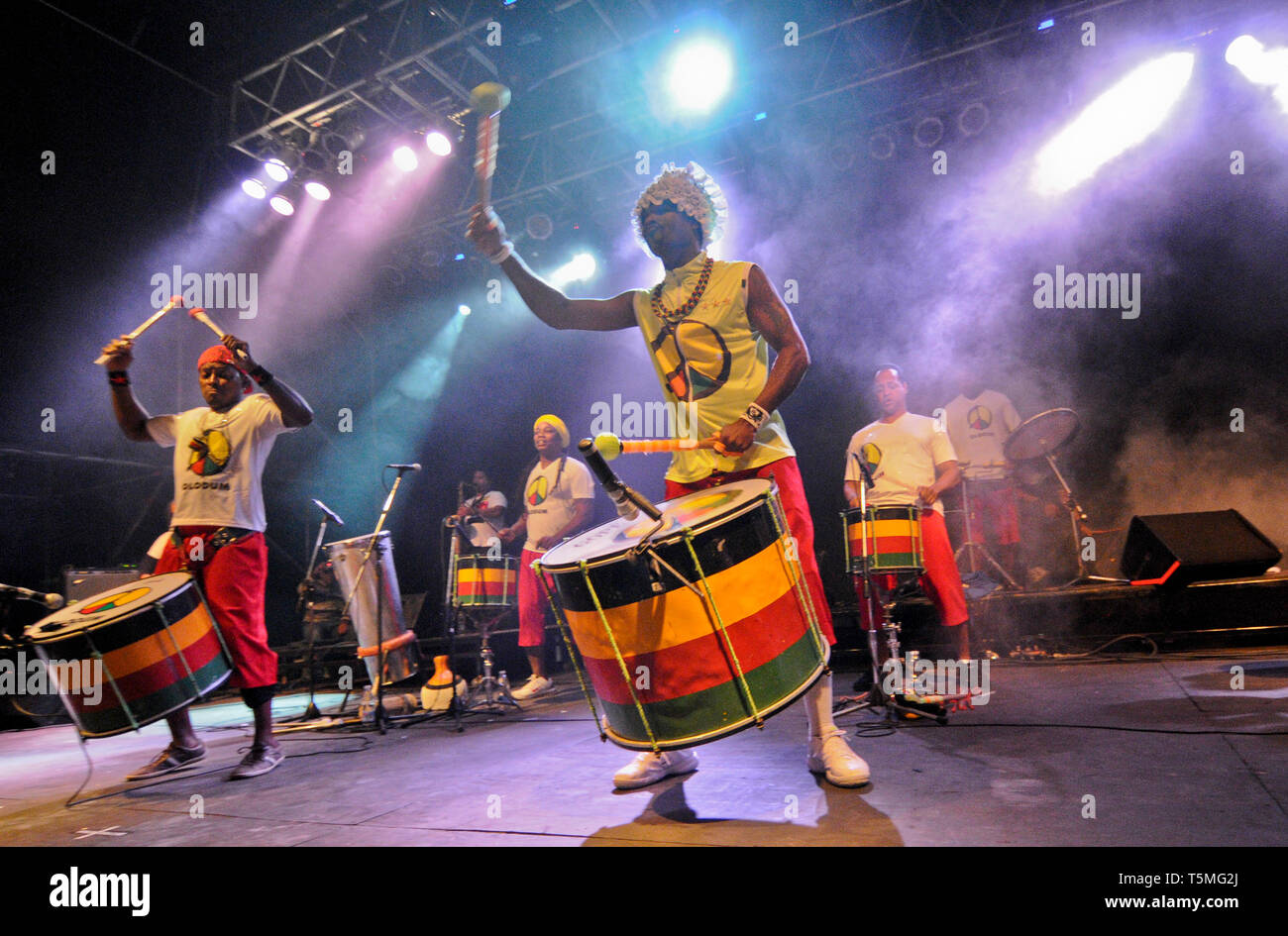 Olodum, brasiliano percussion band Foto Stock