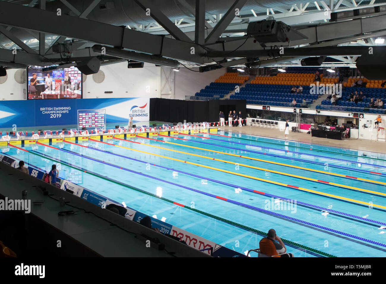 Tollcross International centro nuoto, la sede per il 2019 British Nuoto Campionati, sei giorni di evento che si svolgerà fino al 21 aprile. Foto Stock