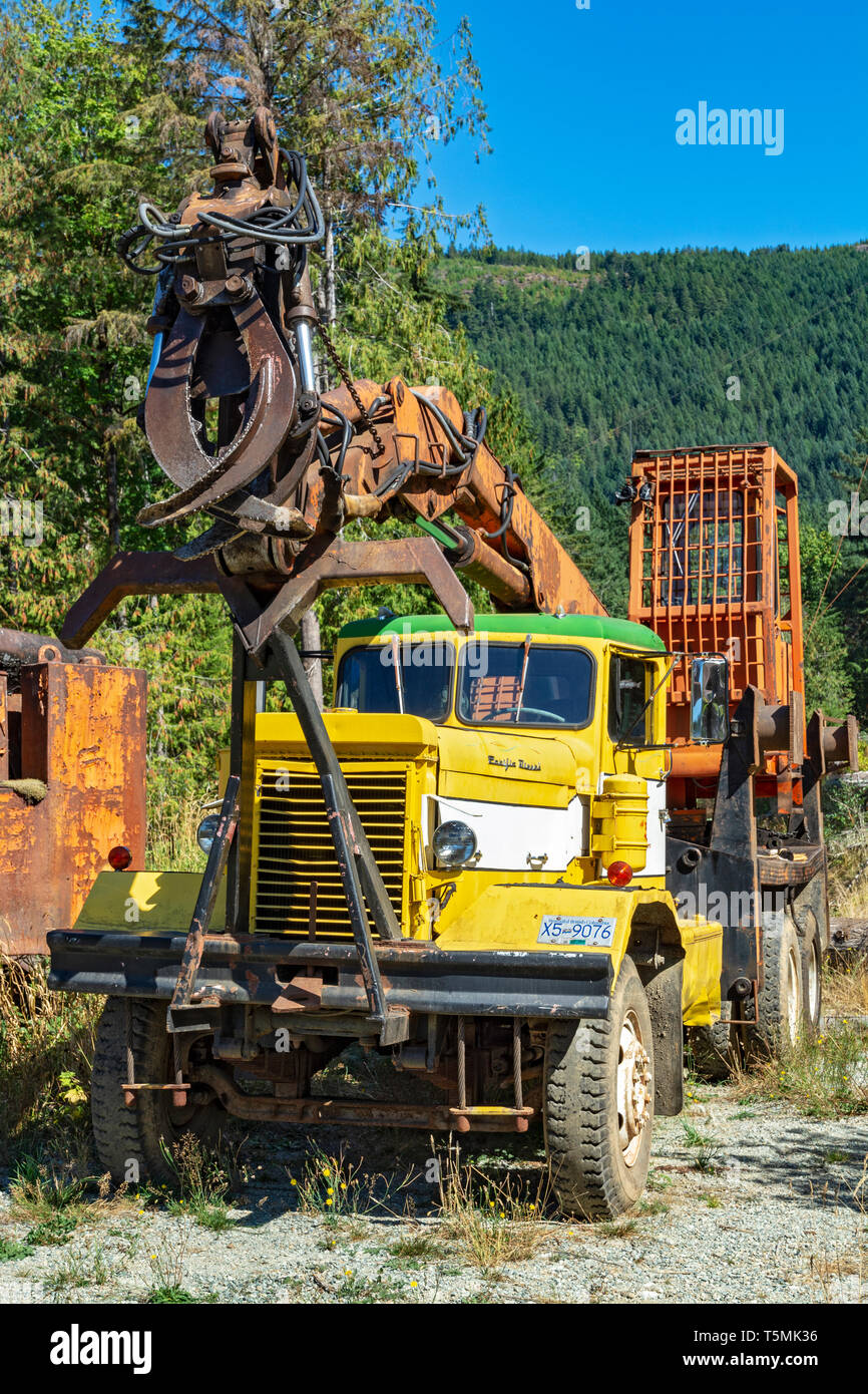 Canada, British Columbia, Port Alberni, McLean Mill National Historic Site, log carrello di movimentazione Foto Stock