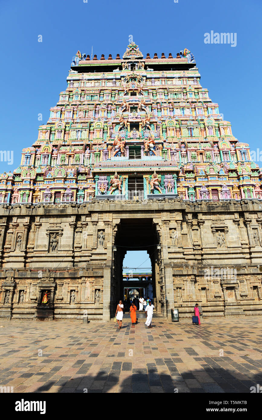 La colorata Thillai Natarajah tempio di Chidambaram, India. Foto Stock