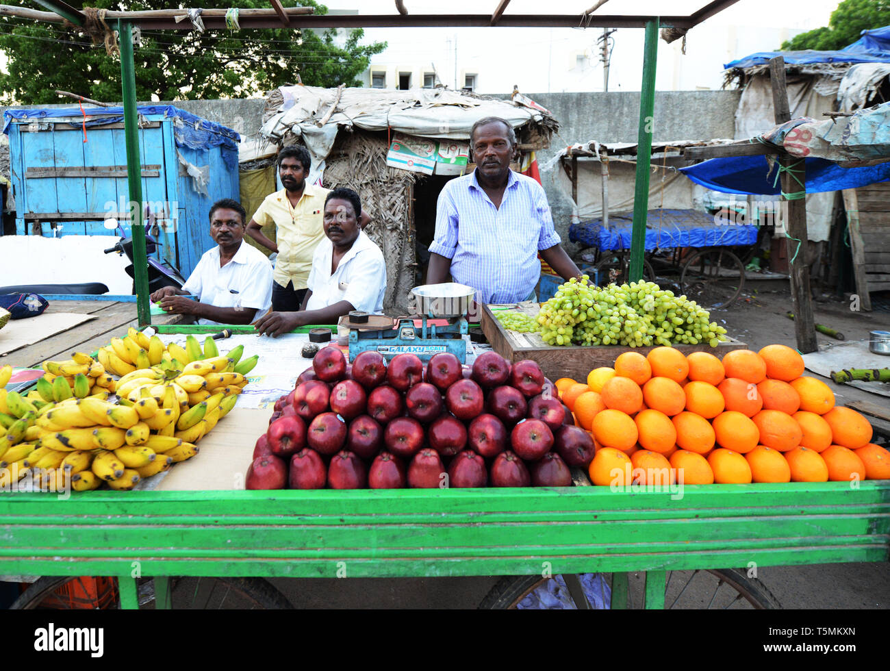 Fornitore di frutta di Chidambaram, India. Foto Stock