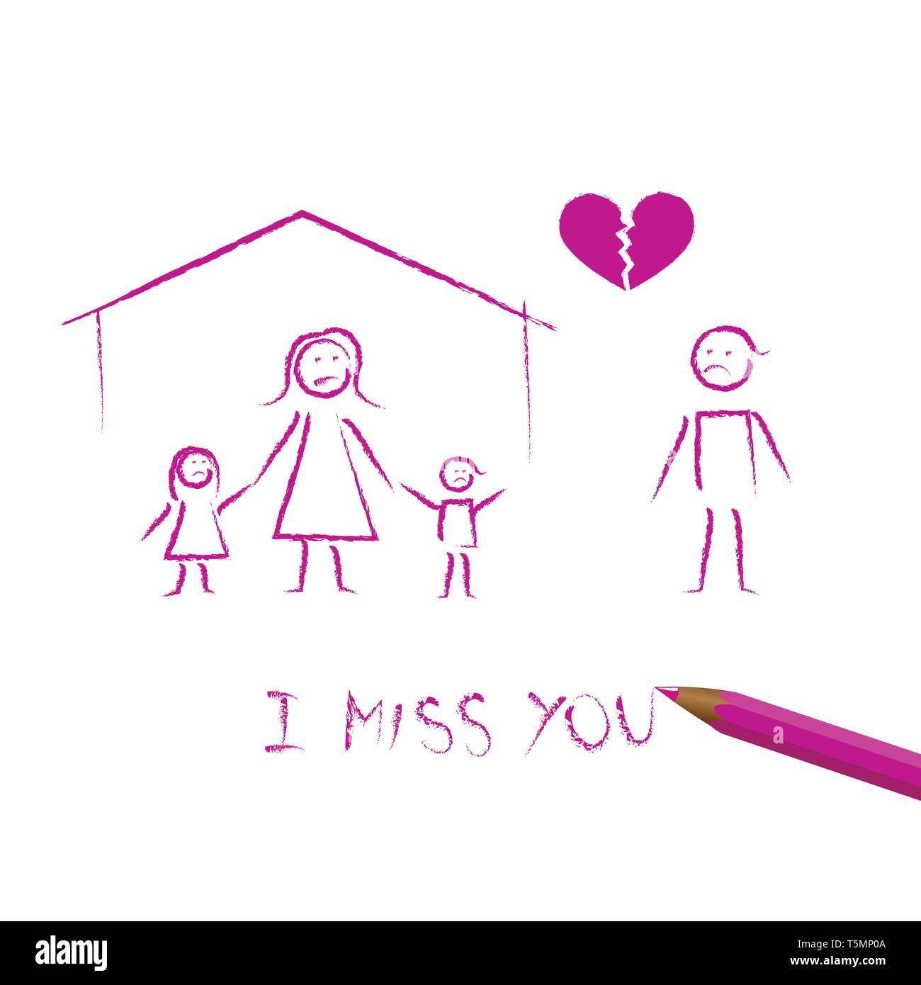 Famiglia divorzio concetto bambino disegno illustrazione vettoriale EPS10 Illustrazione Vettoriale