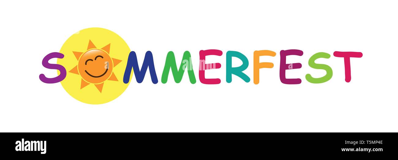 Colorate il testo tedesco fiere estive con Sun faccia illustrazione vettoriale Illustrazione Vettoriale