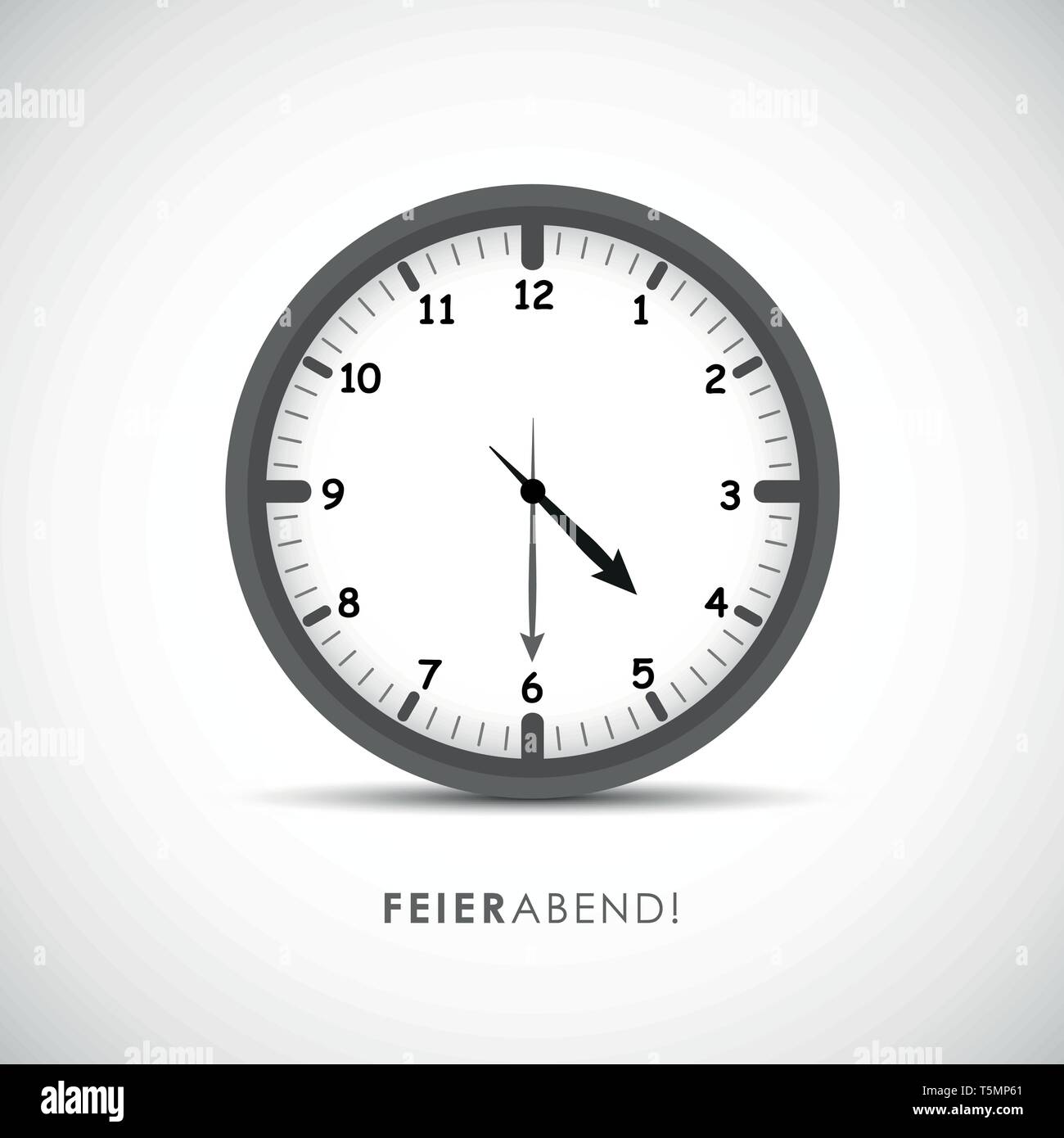 Icona di un orologio timer rotondo con testo tedesco fine della giornata di lavoro illustrazione vettoriale EPS10 Illustrazione Vettoriale