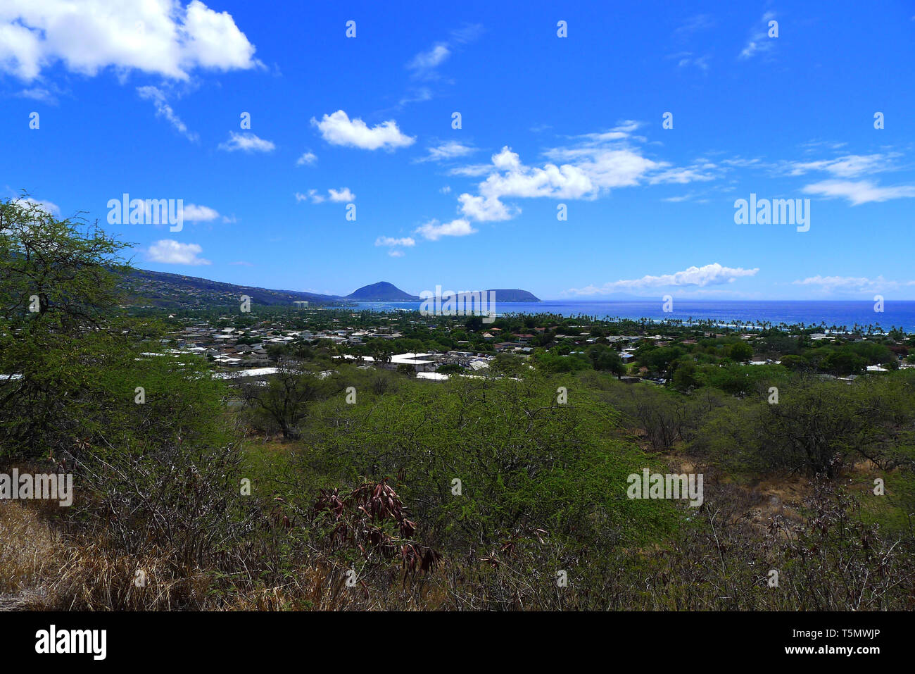 Vista su Kailua dalla testa di diamante in Hawaii Foto Stock