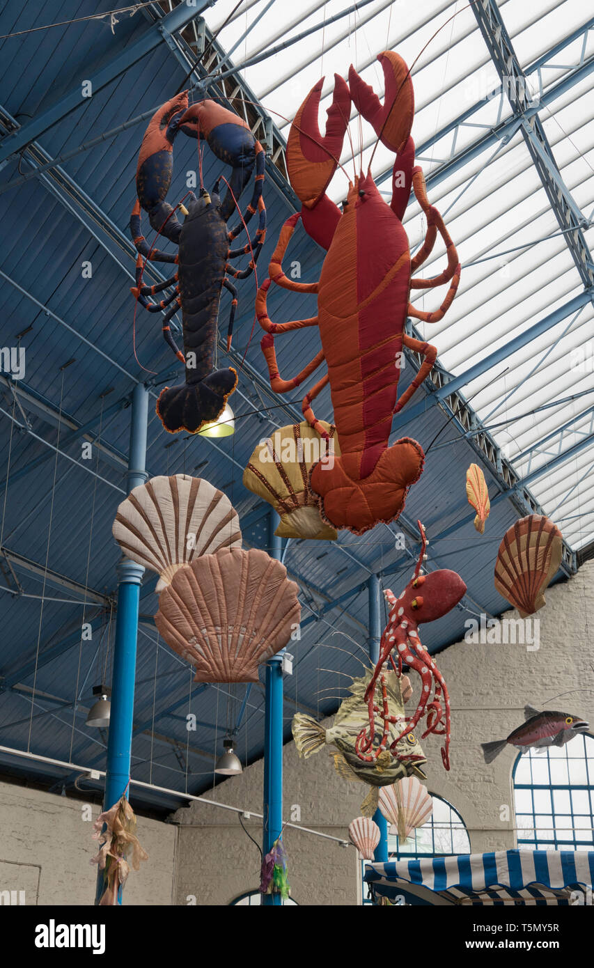 Decorazioni di arte a Abergavenny mercato nel Galles,UK Foto Stock