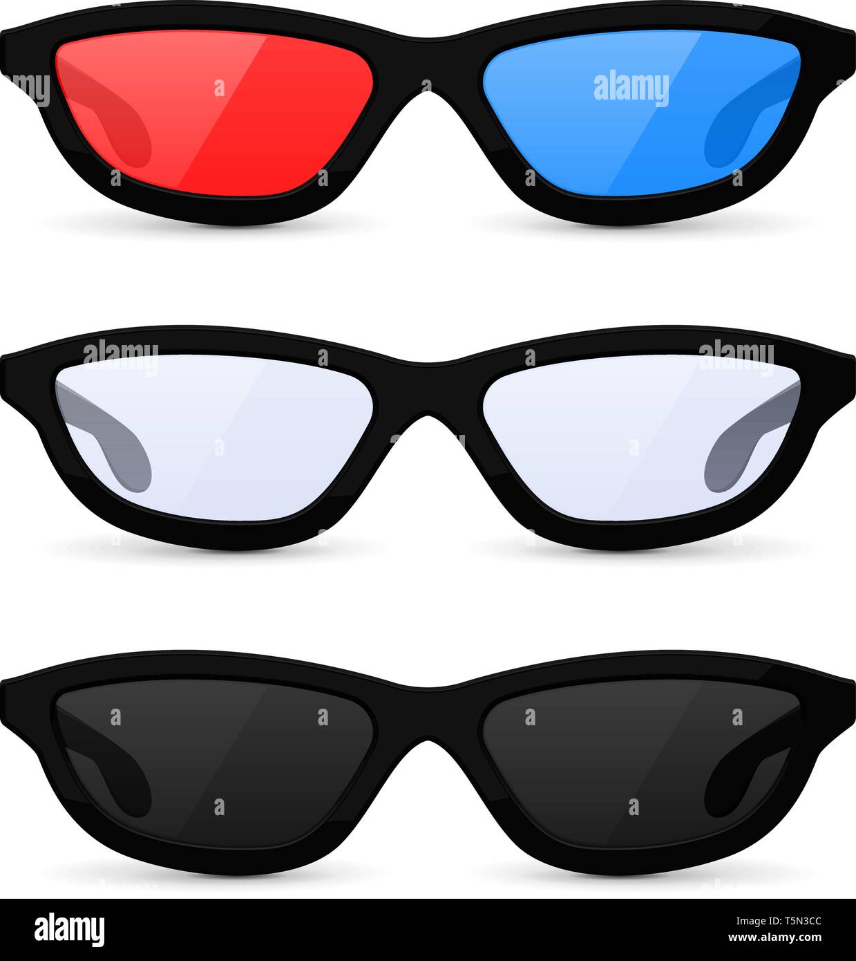 Set di occhiali. Occhiali da sole e 3d movie theater bicchieri Illustrazione Vettoriale