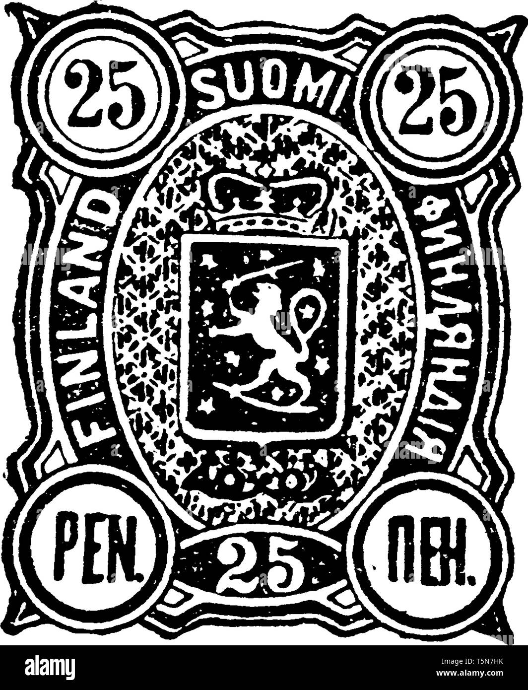 Finlandia 25 Timbro della penna nel 1890 Rilascio di tre finlandese di prima  classe timbri disegnati da e per celebrare il lavoro di artista finlandese  Tom di Finlandia, vintage lin Immagine e