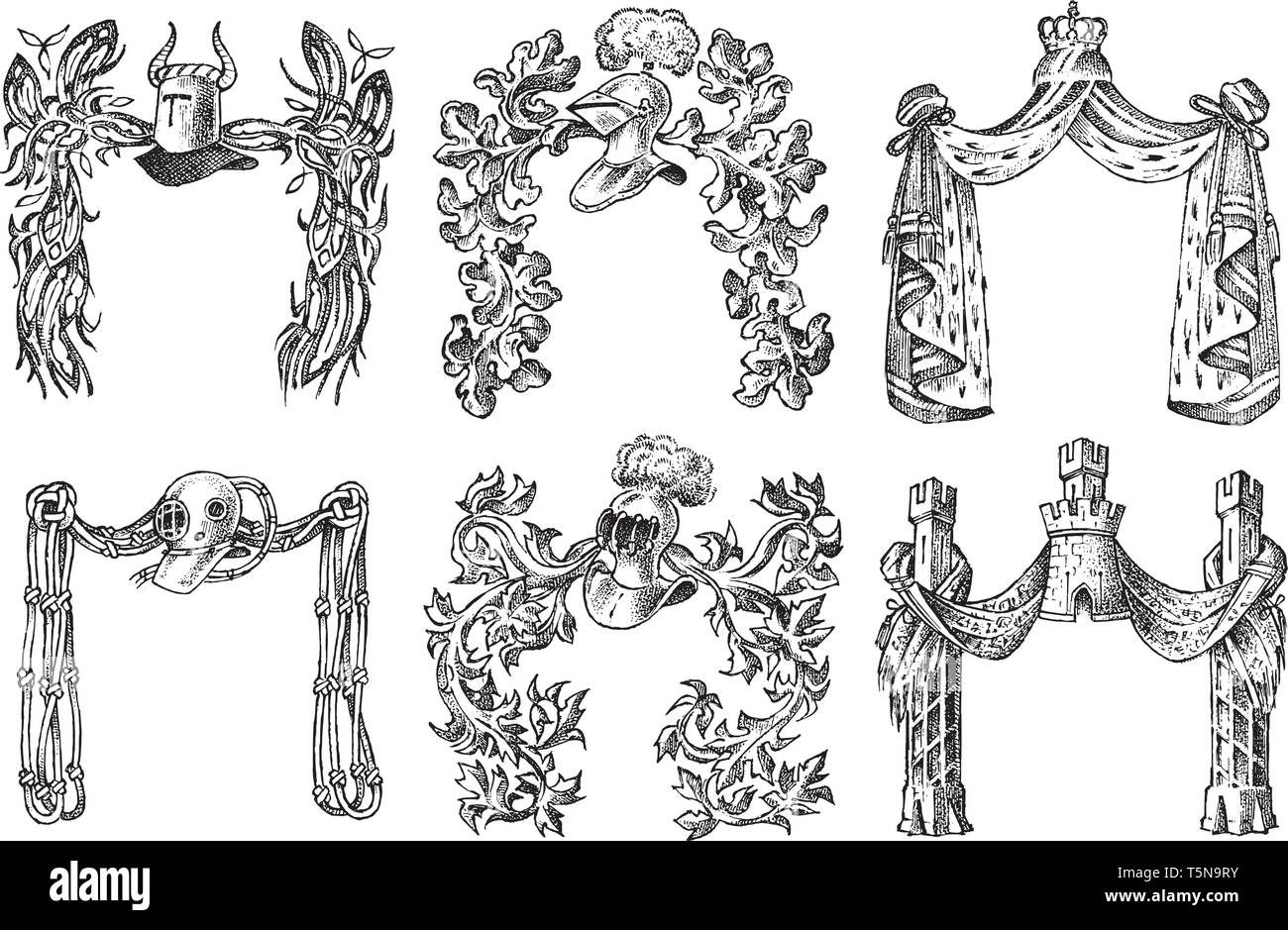 Ornamento con elementi calligrafico in stile barocco. Vintage medievale araldica. Fiorente decorazione per gli stemmi di un fantasy kingdom Illustrazione Vettoriale