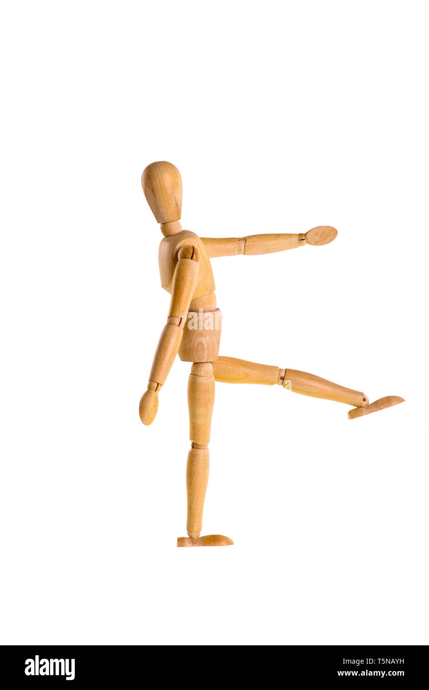 Manichino di legno nella marcia militare - isolato Foto Stock