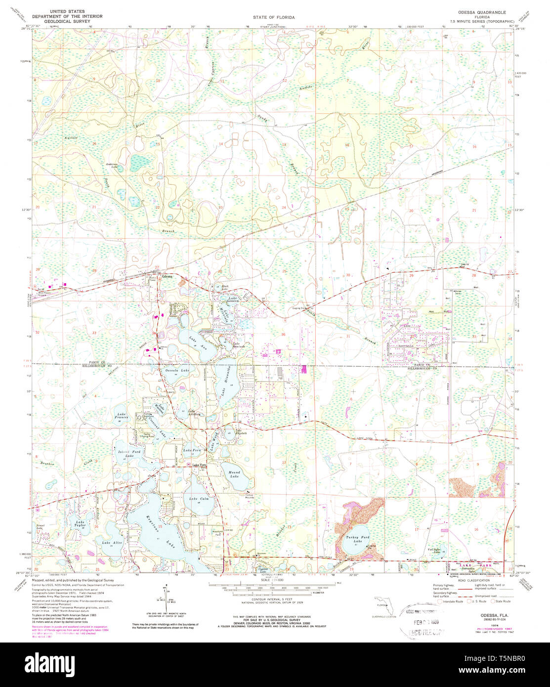 USGS TOPO Map Florida FL Odessa 347747 1974 24000 Restauro Foto Stock