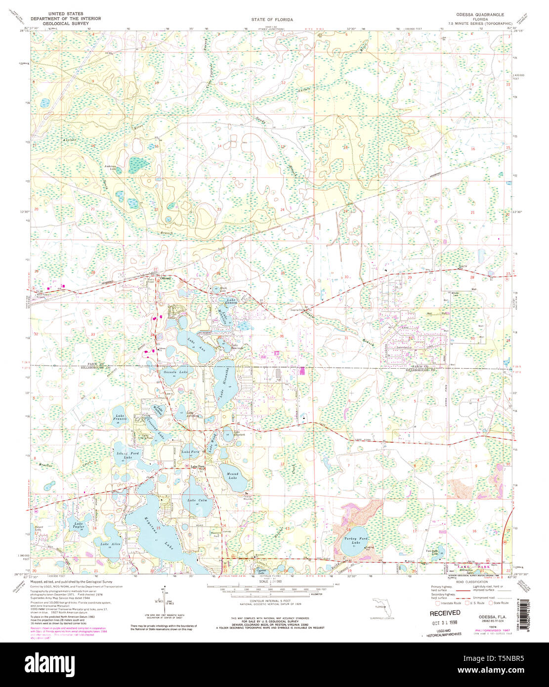 USGS TOPO Map Florida FL Odessa 347748 1974 24000 Restauro Foto Stock