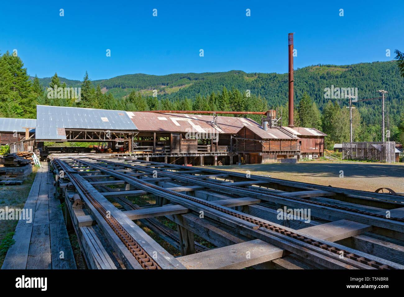 Canada, British Columbia, Port Alberni, McLean Mill National Historic Site, vapore-azionato segheria, 'Catena verde" Foto Stock