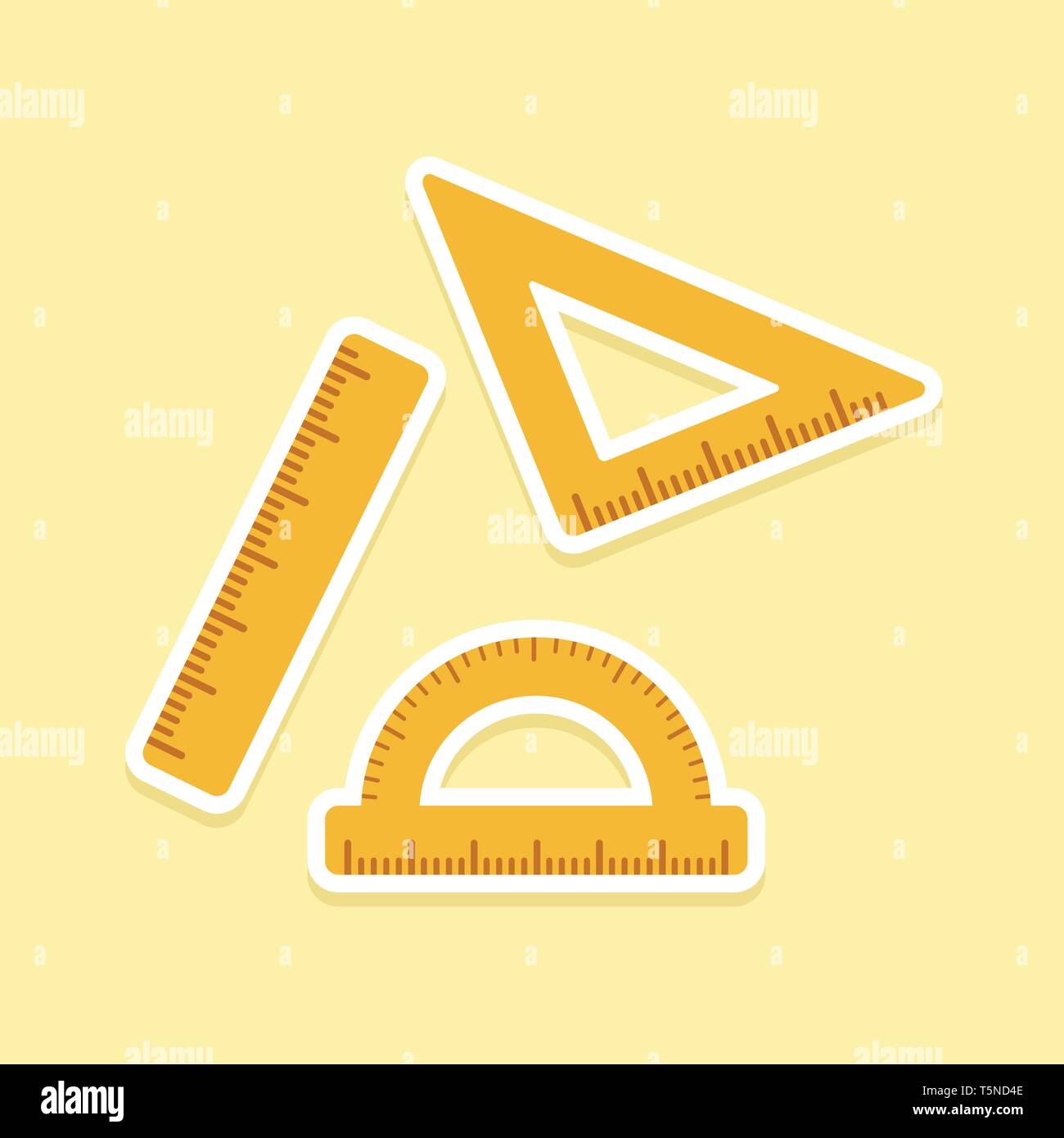 Righello forniture scolastiche illustrazione vettoriale. Triangolo goniometro righello dritto. Illustrazione Vettoriale