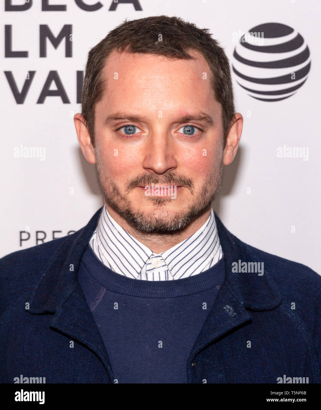 New York, NY - Aprile 25, 2019: Elia legno assiste il "Venite a Daddy' proiezione a 2019 Tribeca Film Festival al teatro SVA Foto Stock