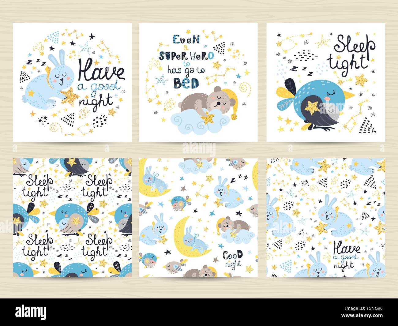 Serie di modelli senza giunture e carte per bambini piccoli Illustrazione Vettoriale