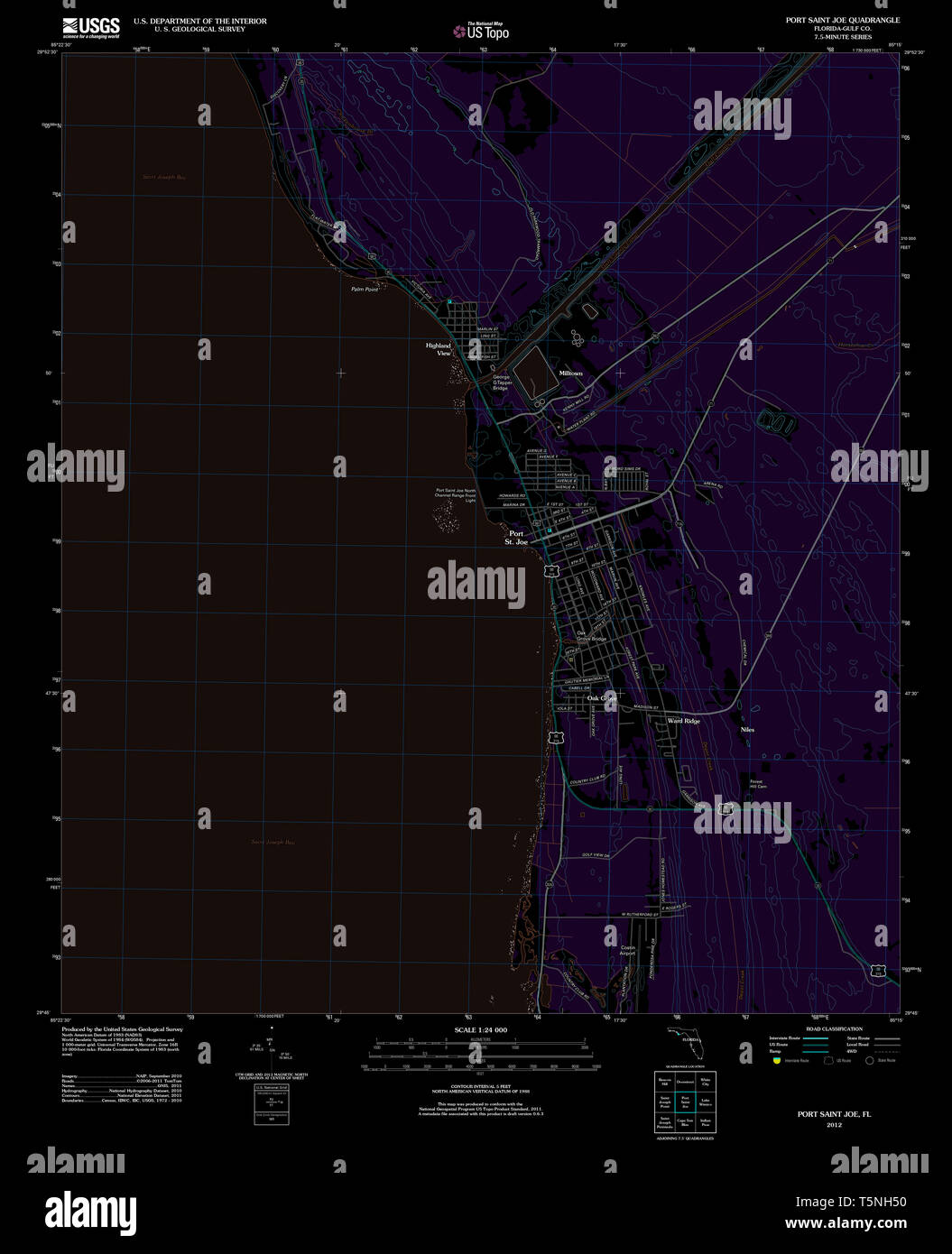 USGS TOPO Map Florida FL Port Saint Joe 20120718 TM restauro invertito Foto Stock