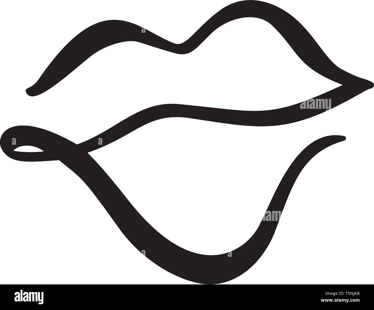 Vector astratta disegnata a mano labbra simbolo. Picture logo etichetta per stampa su vestiti. Illustrazione isolato calligraphy elemento per il design minimale di una linea Illustrazione Vettoriale