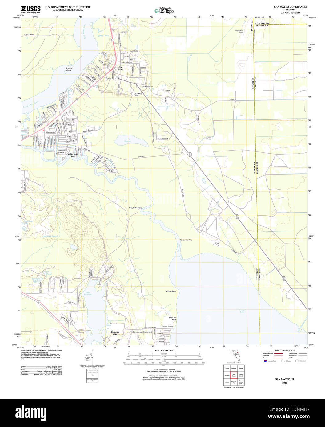 USGS TOPO Map Florida FL San Mateo 20120702 TM il restauro Foto Stock