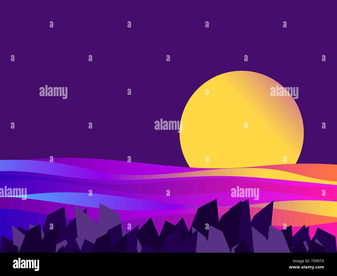 Notte seascape. Sunset, gradiente onde. Illustrazione Vectoran Illustrazione Vettoriale